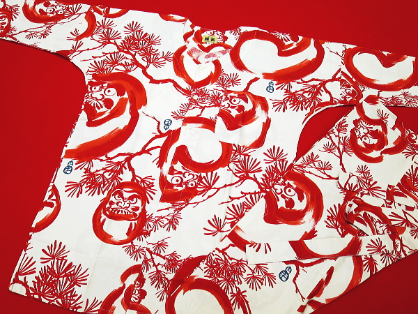 送料無料】義若オリジナルの鯉口シャツ(ダボシャツ）福だるまと松 白赤 